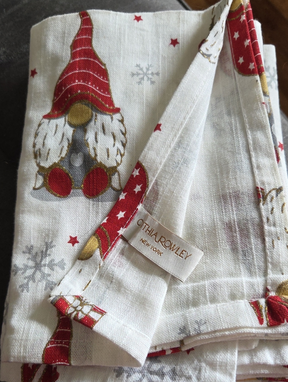 Cynthia Rowley Christmas Gnome with Snowflakes and Stars" pattern - Set Of 6
